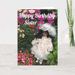 Bonne carte de poupée noire de Soeur Anniversaire
