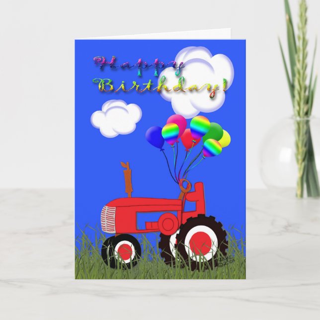 Bonne carte de tracteur rouge anniversaire (Devant)