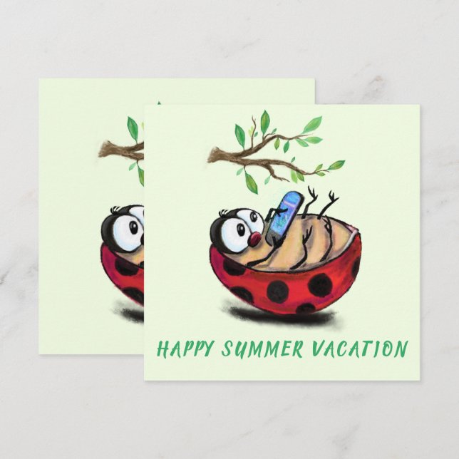 Bonne carte de vacances été Ladybug avec téléphone (Devant / Derrière)