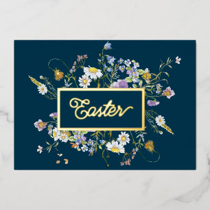 Bonne carte de vacances Pâques Fleur sauvage Gold 