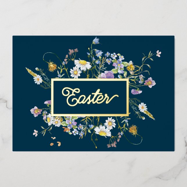 Bonne carte de vacances Pâques Fleur sauvage Gold  (Recto)