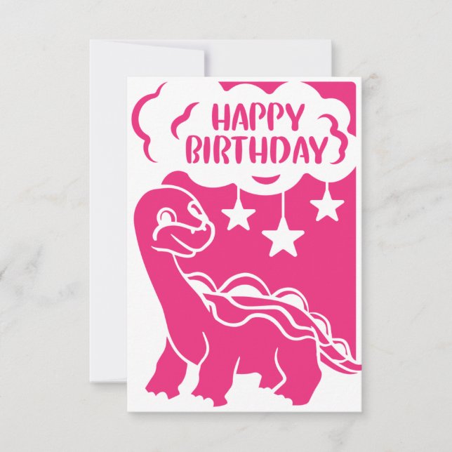 Bonne carte de voeux Anniversaire rose Dinosaur (Devant)