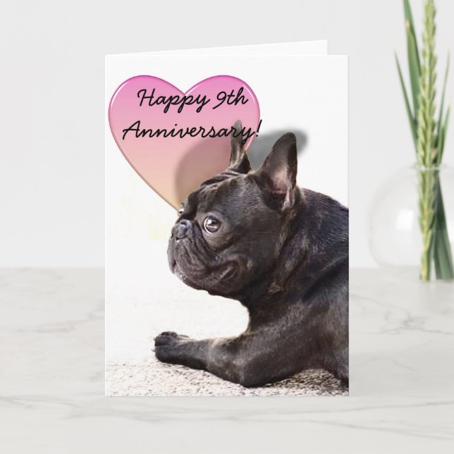 Bonne carte de voeux Bulldog 9e anniversaire (Devant)