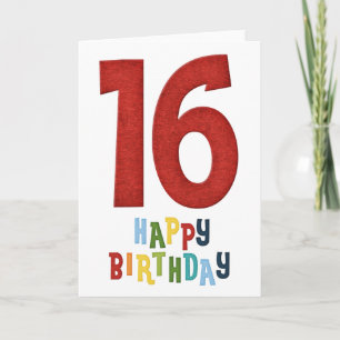 Bonne carte de voeux colorée 16e anniversaire