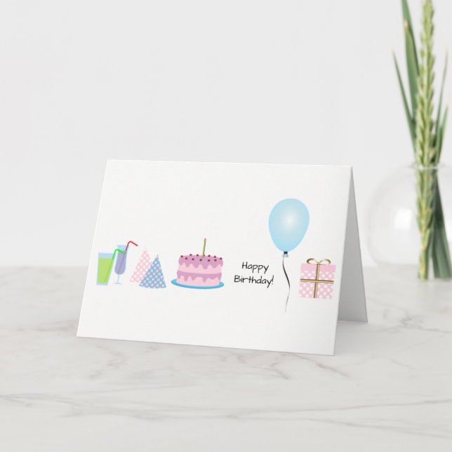Bonne carte de voeux d'anniversaire - en rose et b (Devant)