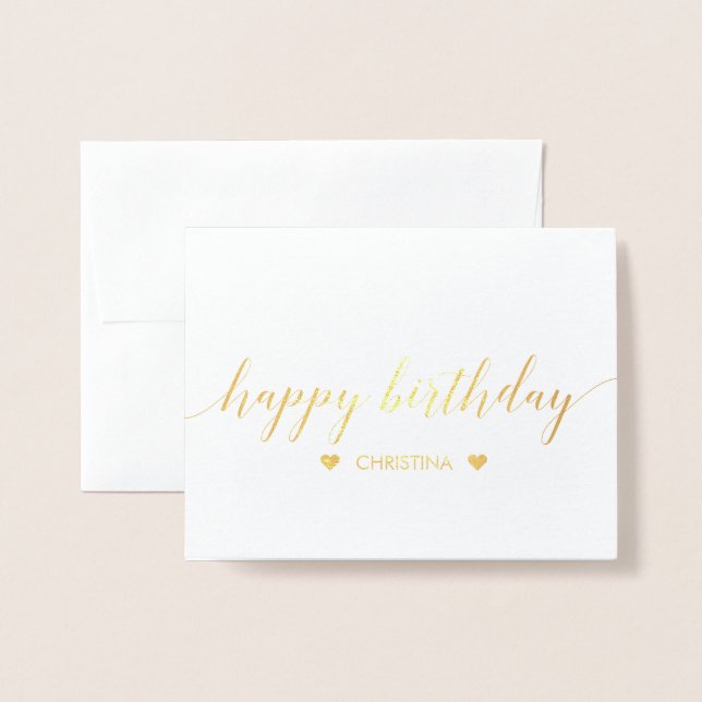 Bonne carte de voeux d'anniversaire Lettering Gold (Devant avec enveloppe)