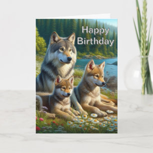 Bonne carte de voeux d'anniversaire Wolf Nature