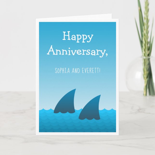 Bonne carte de voeux de couple de requins Annivers (Devant)