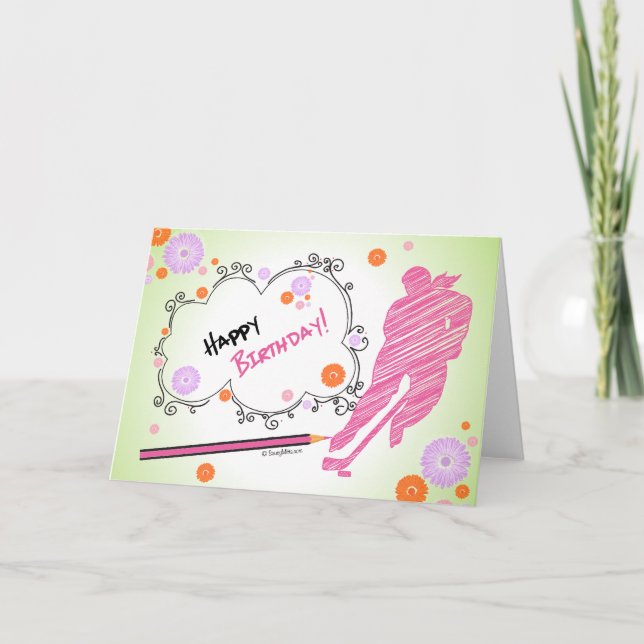 Bonne carte de voeux de hockey anniversaire - Femm (Devant)