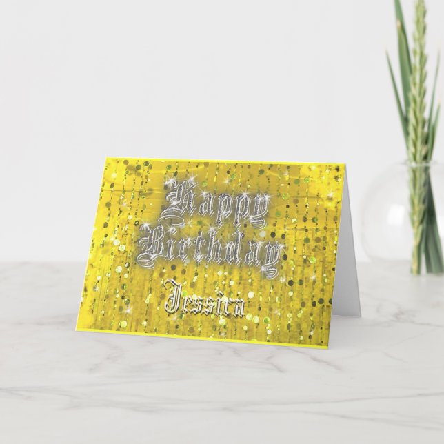Bonne carte de voeux Jaune Bling Anniversaire (Devant)