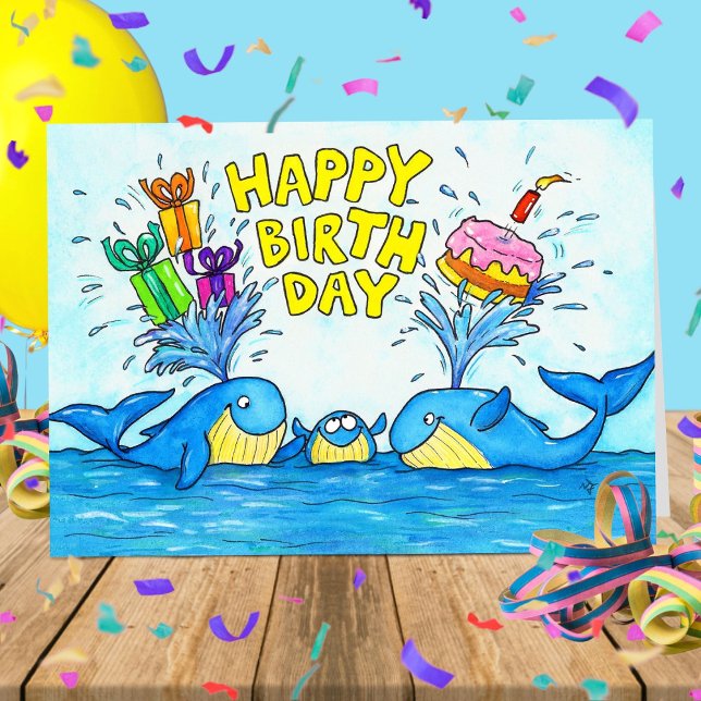 Bonne carte de voeux pour baleines d'anniversaire (Créateur téléchargé)