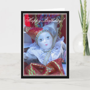 Bonne carte de voeux pour poupée clown anniversair