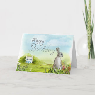 Bonne carte de voeux vierge de lapin d'anniversair
