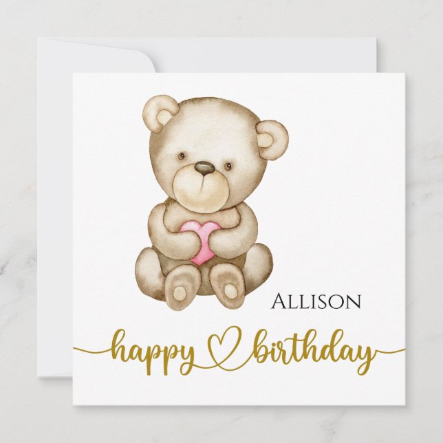 Bonne carte d'ours en peluche d'aquarelle pour ann (Devant)