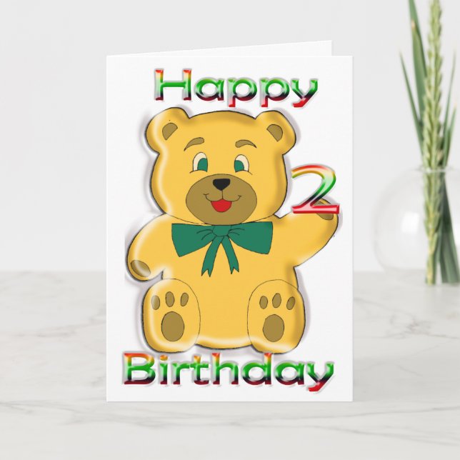 Bonne carte d'ours en peluche pour le 2e anniversa (Devant)