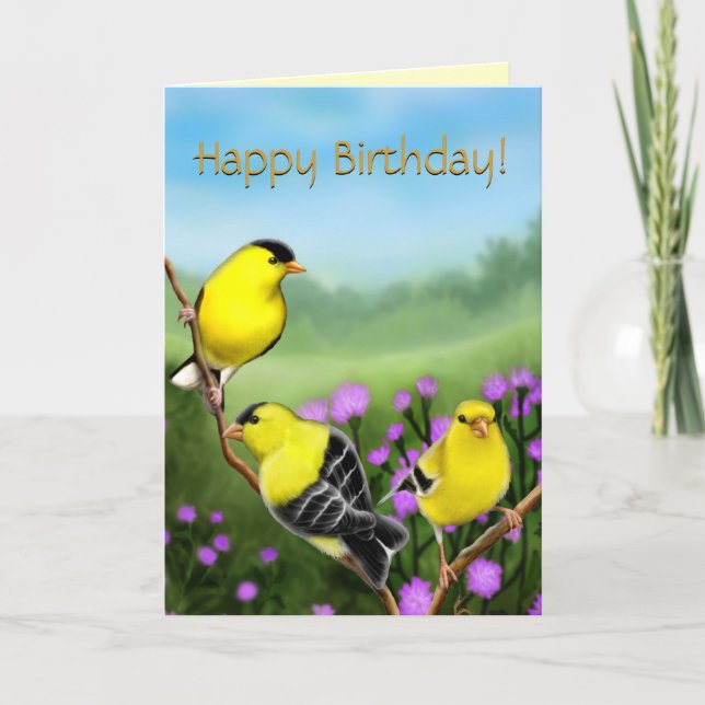 Bonne carte Goldfinches Anniversaire personnalisab (Devant)
