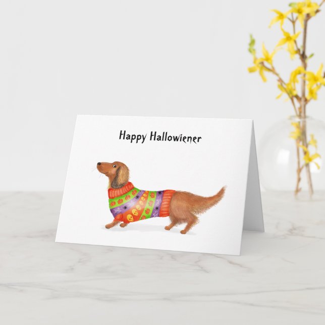 Bonne carte Hallowiener dachshund Halloween (Fleur jaune)