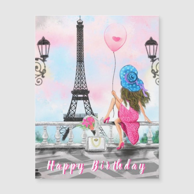 Bonne carte magnétique d'anniversaire Femme à Pari (Devant)