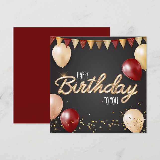 Bonne carte or et rouge anniversaire (Devant / Derrière)