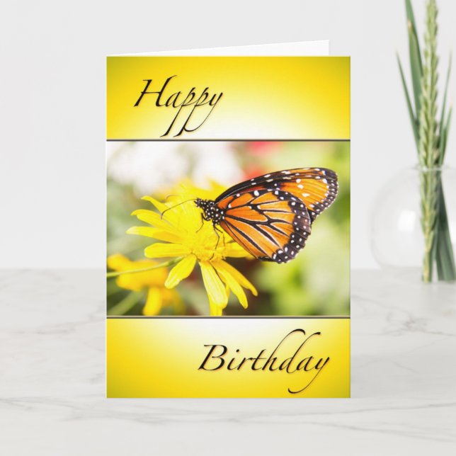 Bonne carte papillon Monarque Orange Anniversaire (Devant)