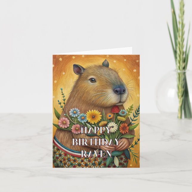 Bonne carte pliante capybara anniversaire (Devant)