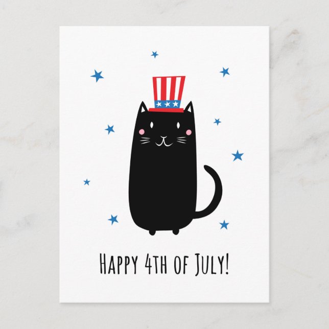 Bonne carte postale 4 juillet avec chat noir migno (Devant)