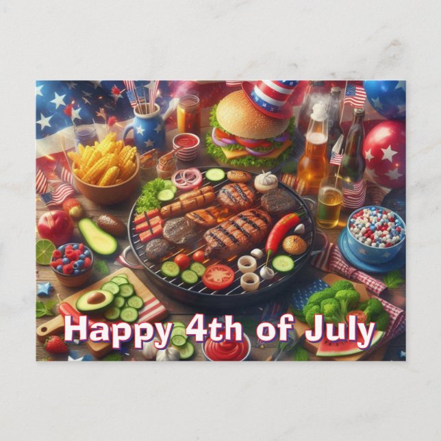 Bonne carte postale 4 juillet barbecue (Devant)