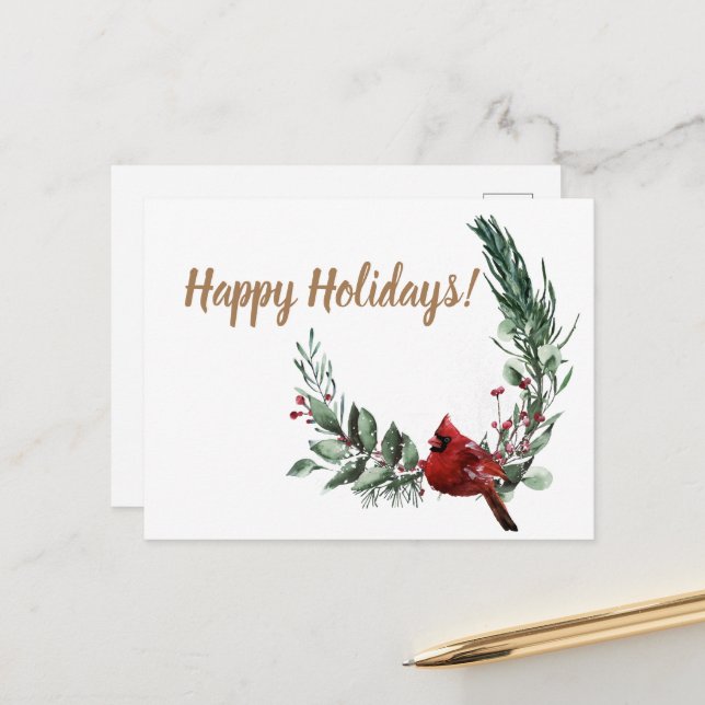 Bonne carte postale cardinal rouge (Devant/Arrière en situation)