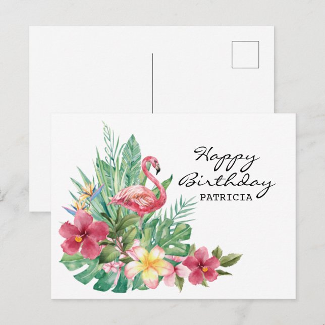 Bonne carte postale Flamant rose d'anniversaire (Devant / Derrière)