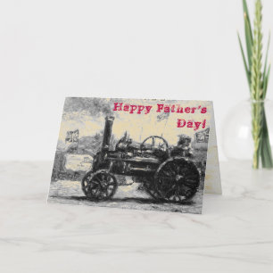 Bonne carte sépia Fête des pères avec un tracteur 