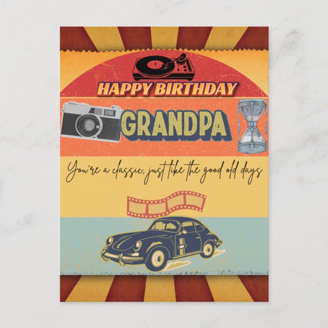 Bonne carte Vintage Anniversaire Grand-pa Retro (Devant)
