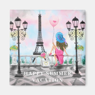 Bonne Femme De Vacances D'Été À Paris Magnet Cadea