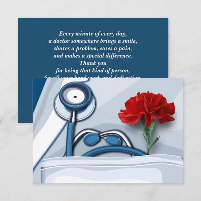 Bonne fête des médecins. Cartes plates Carnation r (Devant / Derrière)