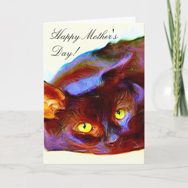 Bonne fête des mères Carte de voeux de chat noir (Devant)