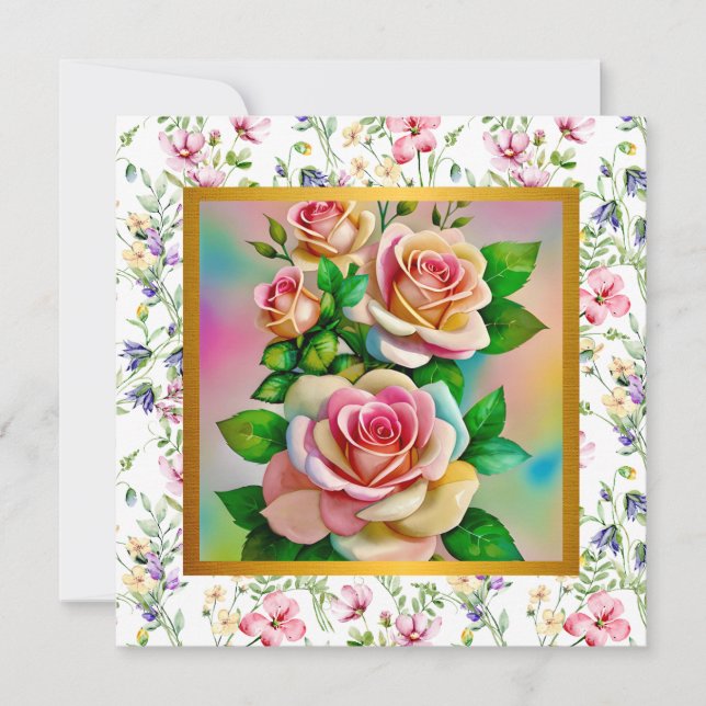 Bonne fête des mères Elégante carte Rose d'aquarel (Devant)