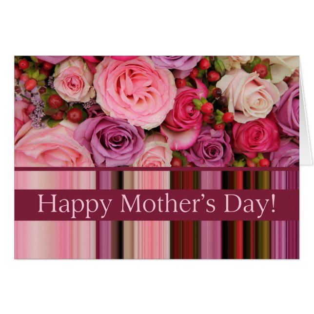 Bonne fête des mères Roses & rayures Fête des mère (Devant horizontal)