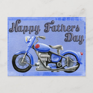 Bonne fête des pères carte postale moto sur bleu