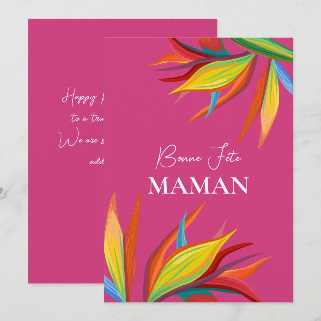 Bonne Fête Maman Tropical Blume Rosa Karte (Vorne/Hinten)