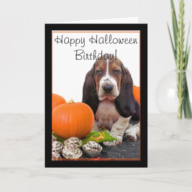 Bonne Halloween Anniversaire Basset Hound carte (Devant)