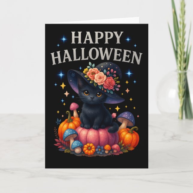 Bonne Halloween mignonne Citrouille Cat Carte de v (Devant)