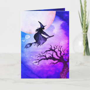 Bonne Halloween Saluer la carte de sorcière volant