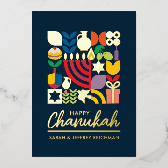 Bonne Hanoukka juive Greeting Foil Carte de vacanc (Recto)