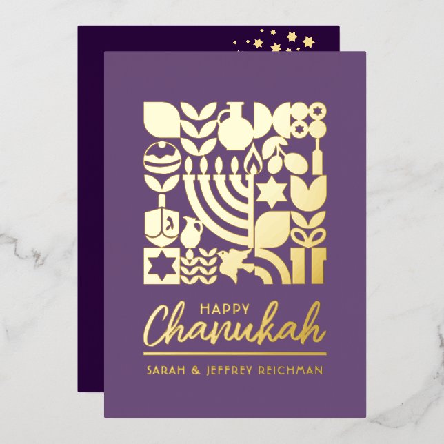 Bonne Hanoukka juive Greeting Foil Carte de vacanc (Recto/Verso)