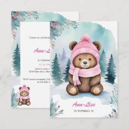 Bonne hiver Ours rose Anniversaire Invitation