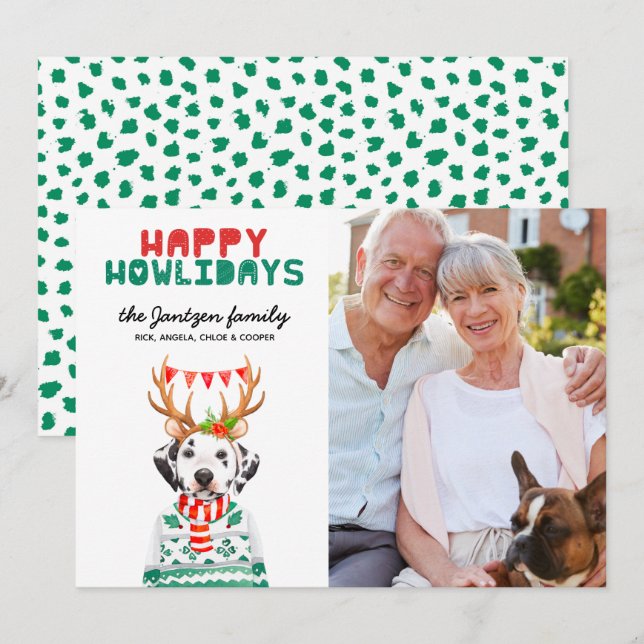 Bonne Howlidays Chien Dalmatie Carte photo de Noël (Devant / Derrière)