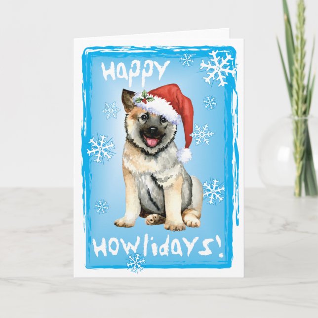 Bonne Howlidays Norwegian Elkhound Carte de vacanc (Devant)