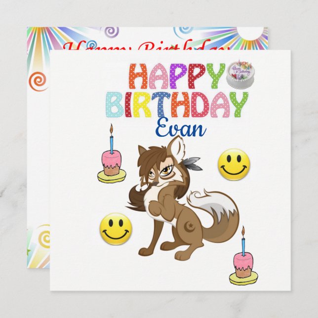 Bonne invitation carte d'anniversaire Wolf (Devant / Derrière)