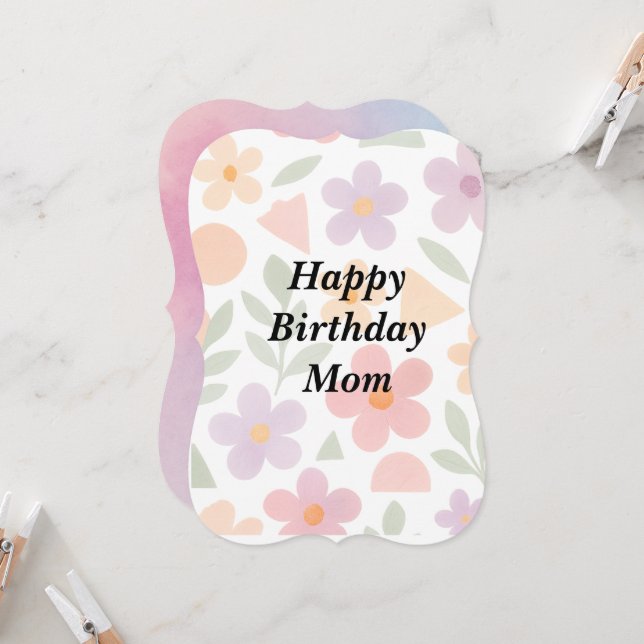 Bonne maman d'anniversaire - Carte Florale Pastel  (Devant/Arrière en situation)