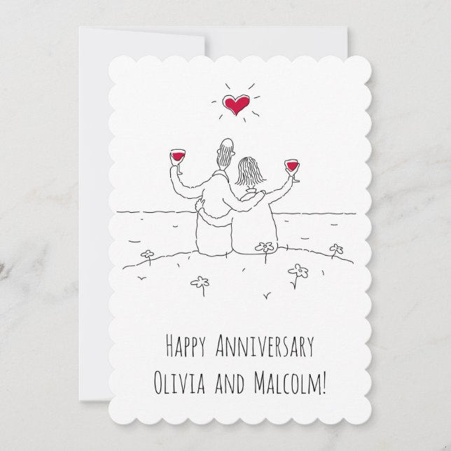 Bonne Mariage Anniversaire Red Heart Carte Marié (Devant)