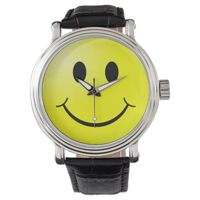 Bonne Montre De Visage, Bracelet En Cuir Noir (devant)